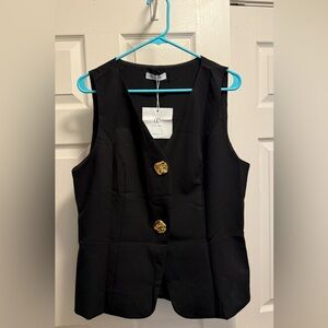 Black Sleeveless Vest with Gold Buttons NWT